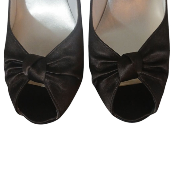 Stuart Weitzman Brown Satin High Heels Peep Toe Pumps Women's Size 8.5 - Picture 3 of 11